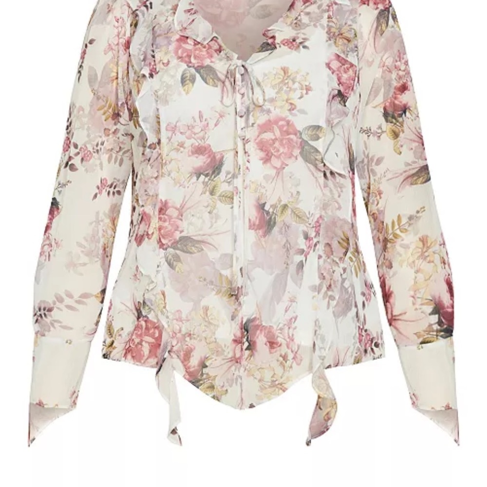 City Chic Cream and Pink Asymmetrical Tie Front Blouse includes cami